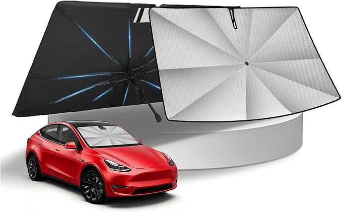 KUST 56" * 31" Upgraded Windshield Sun Shade Umbrella - 【Medium Size】 - Foldable Ice-Crystal Shade Umbrella with Bendable Handle - Blocks UV Rays Keep Car Cool - Easy to Install and Use