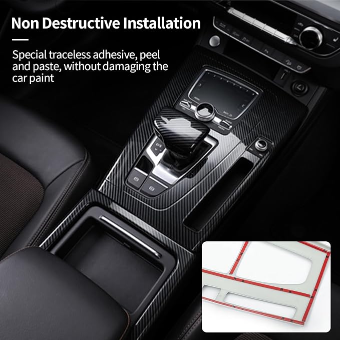 Center Console Gear Shift Panel Cover Compatible with Audi Q5 2018-2021, Console Gear Shift Trim Protective Frame for Audi Q5 2018-2021 LHD, ABS Carbon Fiber Q5L Interior Accessories