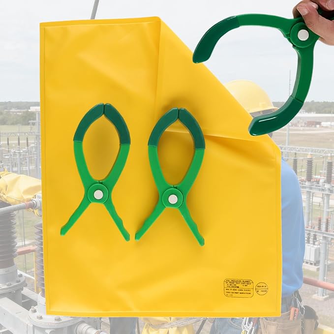 Voltage Insulating Blanket 17KV, High/Low Voltage Electric Insulated Blanket with 2 Pcs Insulation Clamp, for Around Substations/Distribution Room, Yellow 15 4/5" × 19 7/10"