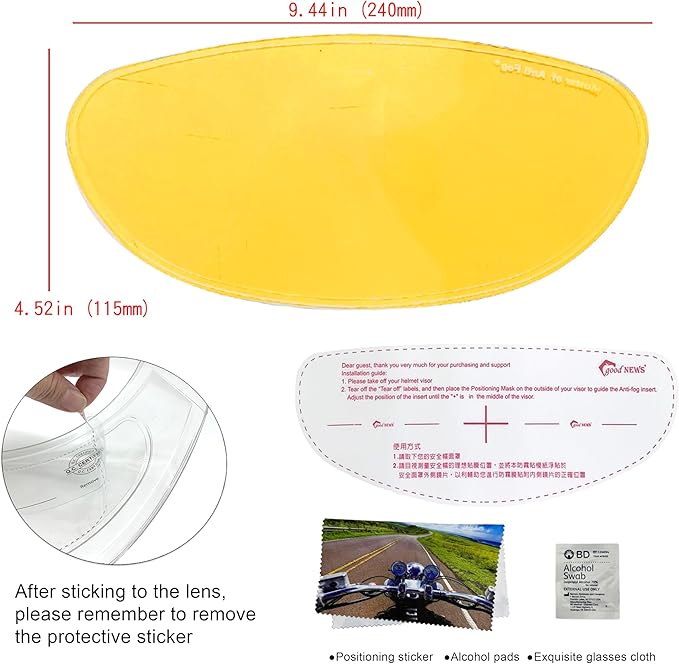 XII WY Universal Motorcycle 3/4 open face Helmet Shield Anti Fog Film,Yellow Visor Lens Insert Fog Resistant Waterproof Sticker