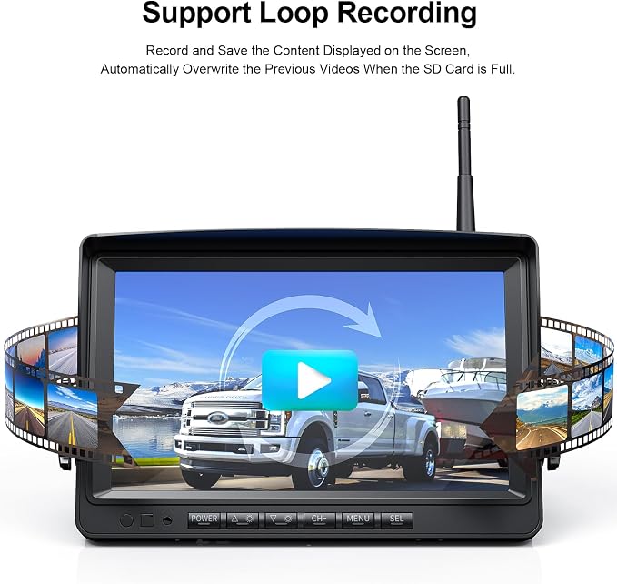 Fookoo HD 1080P 9" Wireless Backup Camera System, 9-inch Split Screen Monitor w/Recording, Supports 4 Cameras, IP69 Waterproof Rear View Camera Parking Lines for RV/Trailer/Truck/Camper(DW901)