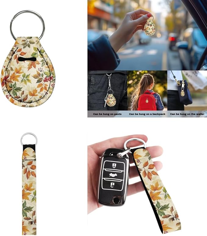 Maple Leaf Car Accessories Car Seat Covers Full Set with Steering Wheel Covers+Seat Belt Pads+Coasters+Keychain+Lipstick Holder Universal Fit 13 Pack Fall Car Decor