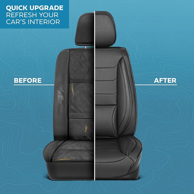 MotorBox Elite Edition Faux Leather Seat Covers for Cars, Trucks, & SUV - 2 Black Car Seat Covers for Front Seats - Universal Fit Car Accessories Automotive Interior Cover Protector for Most Vehicles