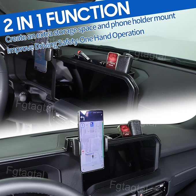 Center Console Multi-Mount Phone Holder Storage Box Fit for Toyota Land Cruiser 250 Prado 2024 2025, Navigation Screen Rear Storage Tray Organizer, Clamping Arms Holder - Style A