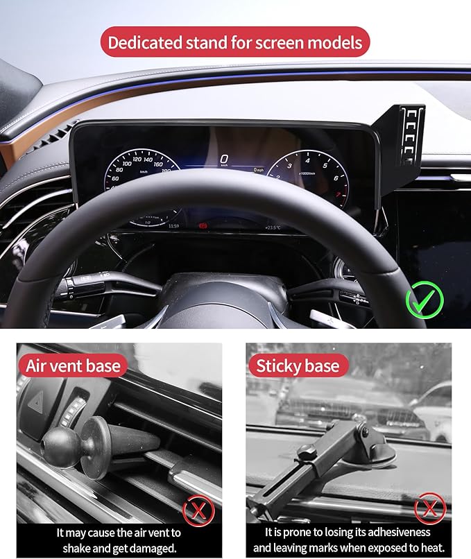 Wireless Charging Car Phone Holder for Mercedes Benz EQE Sedan/EQE SUV 2023-2025, 12.3" Screen Fixed Clip, 360° Rotation Car Phone Mount Compatible with MagSafe