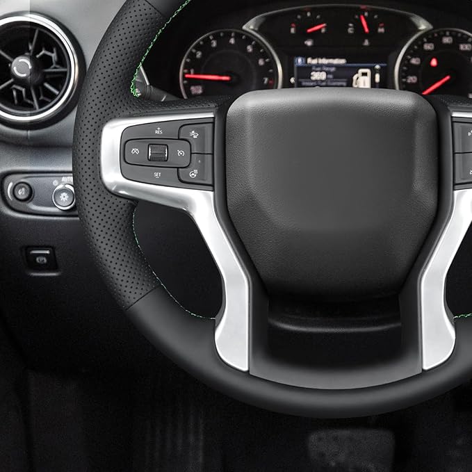 MEWANT Hand Sewn Steering Wheel Cover for Chevy Silverado 1500 Blazer Suburban Tahoe Chevy Silverado 1500 Accessories
