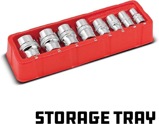 Powerbuilt 941322 8 Piece Metric Zeon Socket Set - with use for Standard, Rusted, Rounded Bolts and Nuts, Size from 6mm to 19mm , Silver