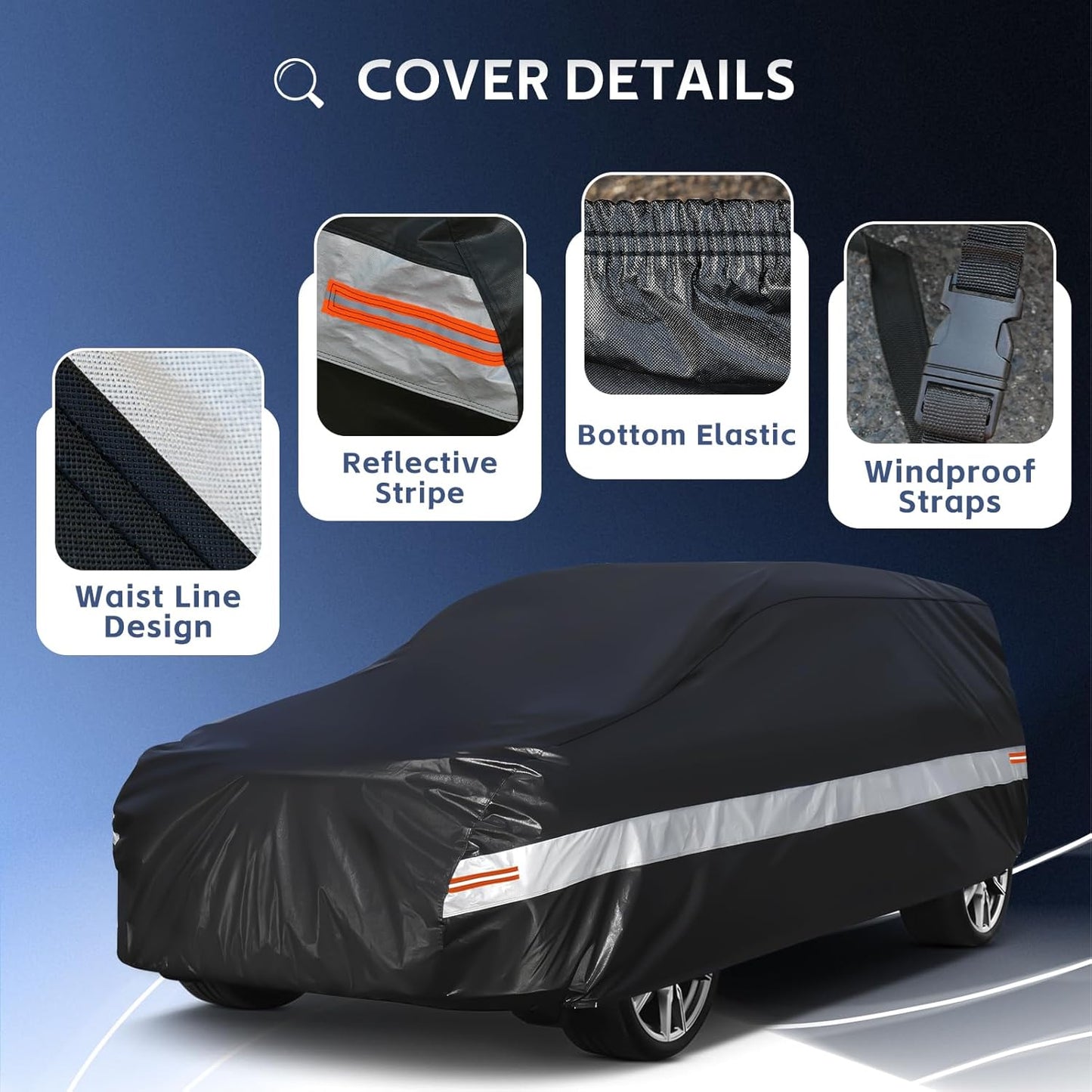 10 Layers SUV Car Cover Custom Fit for Chevy Tahoe (2007-2024) Waterproof All Weather for Automobiles, Outdoor Full Cover Sun UV Rain Protection with Cotton.Black