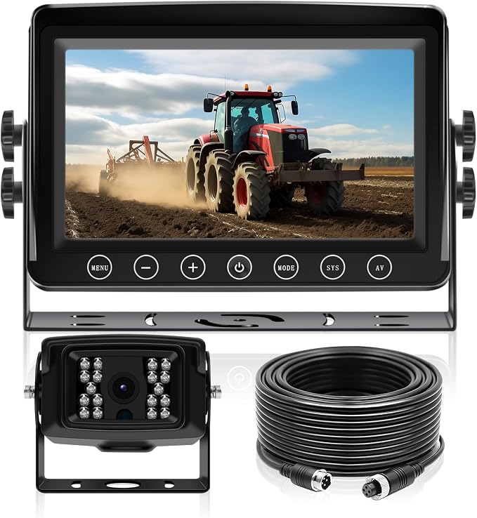 Wired Reverse Rear View Backup Camera 7" 1080P AHD Monitor, IP69K No Water Leakage Camera, Night Vision, Vibration-Proof 10G for Excavator/Tractor/Truck/Caravan/Skid Steer/Heavy Equipment BX71