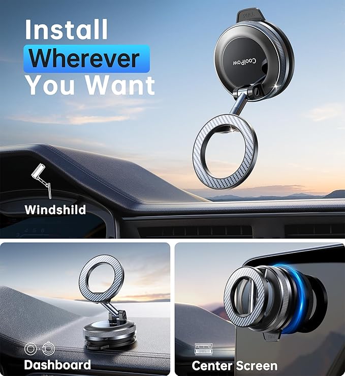 Coolpow for Magsafe Car Mount【2026 Most Fashionable】Magnetic Phone Holders for Your Car【Strongest Nano-gel Suction】for iPhone Car Mount 2.0 Magnetic Phone Holder Mount for iPhone 17 Pro Max 16 15 14