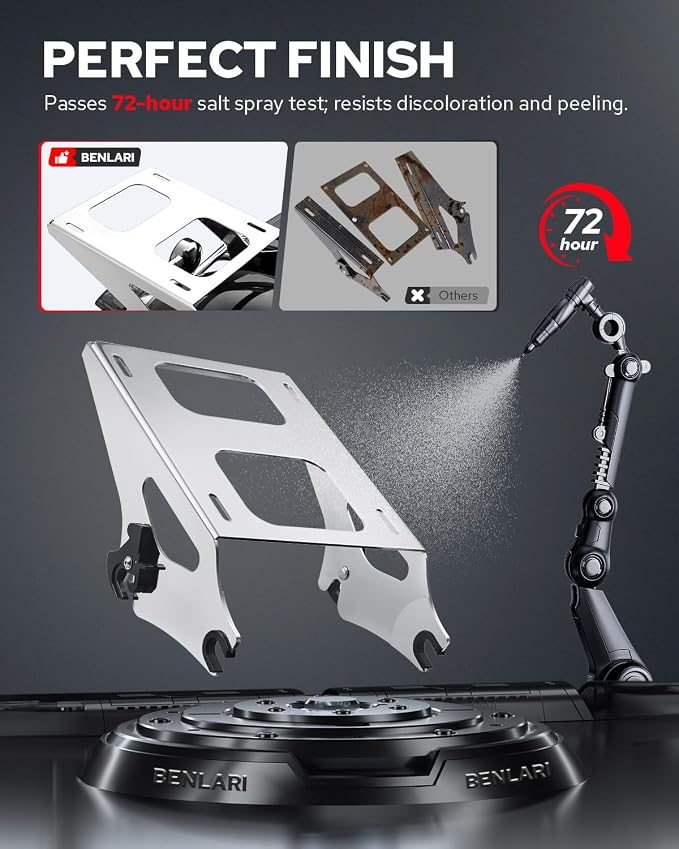 Benlari Thicker Tour Pack Mount Detachable 2-Up Trunk Tour Pack Mounting Rack Fit for Harley Davidson Touring Street Glide Road King Road Glide Electra Glide 2014-2024 (Chrome)