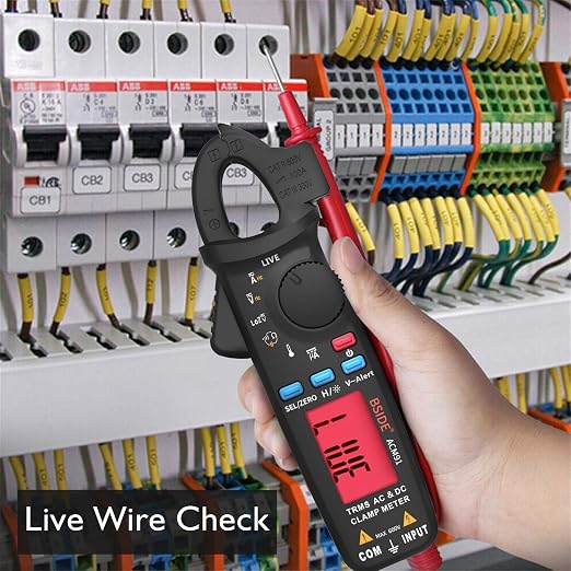 BSIDE DC Clamp Meter 1mA Current True RMS Auto-Ranging 6000 Counts Digital Multimeter Hz Temp Cap Ohm Live Check V-Alert Low Impedance Voltage Tester with Back Clip