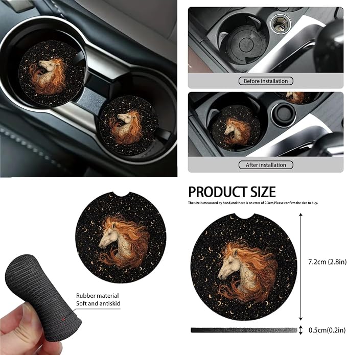 Horse Galaxy Pattern Car Seat Covers Full Set Steering Wheel Cover Seatbelt Cover Trash Can Air Vent Storage Bag Cup Coasters Keychain Auto Interior Sets of 15