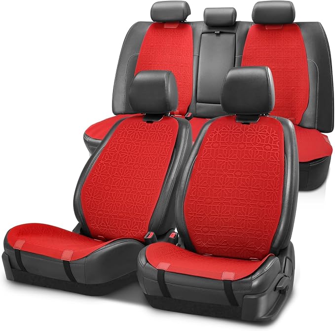 Auto Dynasty Car Seat Covers Full Set, Anti-Slip Automotive Interior Covers, Breathable and Comfort Car Seat Protectors, Airbag Compatible, Universal Fit Most Vehicles, Red (Protex Series)