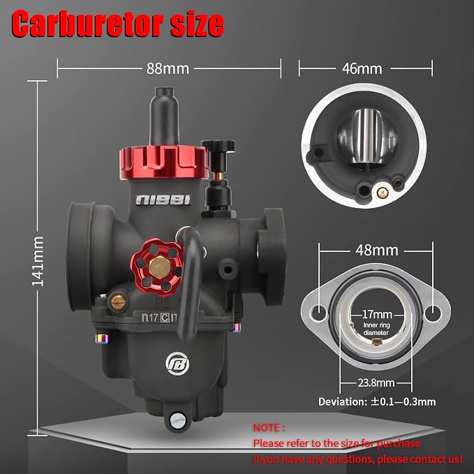 NIBBI PE17 Carburetor with 48mm Air Filters Kit,PE17mm FL Motorcycle Carb Fit for 100cc 110cc Dirt Bike Pit Bike Apollo TaoTao Lifan Kayo Honda SSR Motor