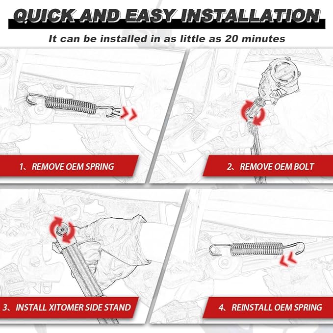 Xitomer 0-2" Adjustable Kickstand Fit for YZF-R3 2015-2026, MT-03 2016-2026 MT-25 2020-2026 Motorcycle Adjustable Side stand