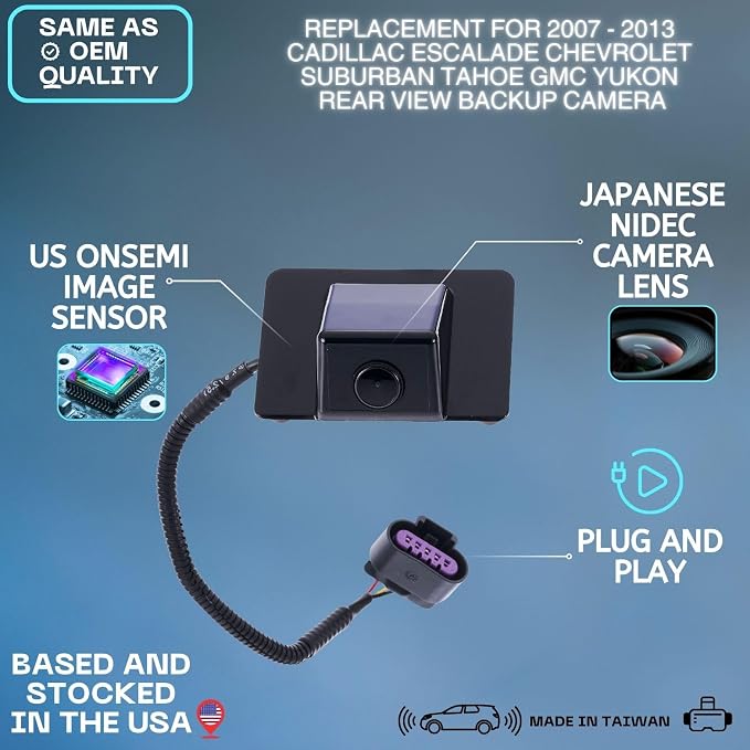 Backup Camera for 2007-2013 Cadillac Escalade Chevrolet Suburban Tahoe GMC | Tailgate Backup Camera Fits Yukon Rear View Reverse Parking Assist Monitor Sensor OE 15173619 GM1960104 590-076