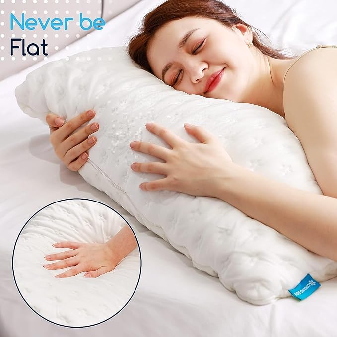 KUCEY Cooling Side Sleeper Pillow for Neck and Shoulder Pain, Luxury Shredded Memory Foam Curved Bed Pillows for Sleeping Set of 1- Adjustable Queen Size- Washable Cover Original White
