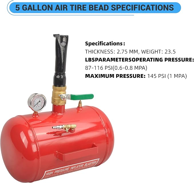 5 Gallon Air Tire Bead Seater 110 PSI Blaster Tool Seating Tire Inflator with Gauge by GESEXI - Car Truck ATV Tire Inflator Tank,Red