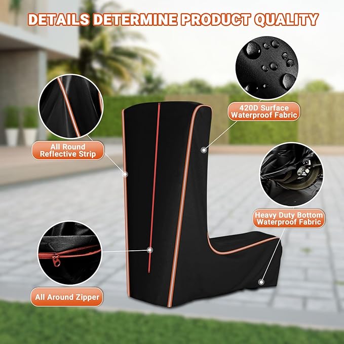 Electric Scooter Cover, 360° Full Coverage Universal Outdoor Waterproof Dustproof Sun Protection Scooter Storage Cover, Fit for 300W to 800W E-Scooters, All Season (45" L x 24" W x 47" H)