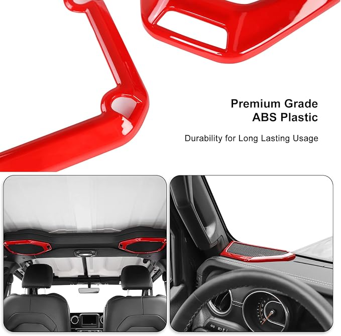 A Pillar Speaker Trim Cover & Roof Speaker Audio Trim Cover Ring Kit Decoration Interior Accessories for Jeep Wrangler JL JLU & Gladiator JT 2018-2022,Red