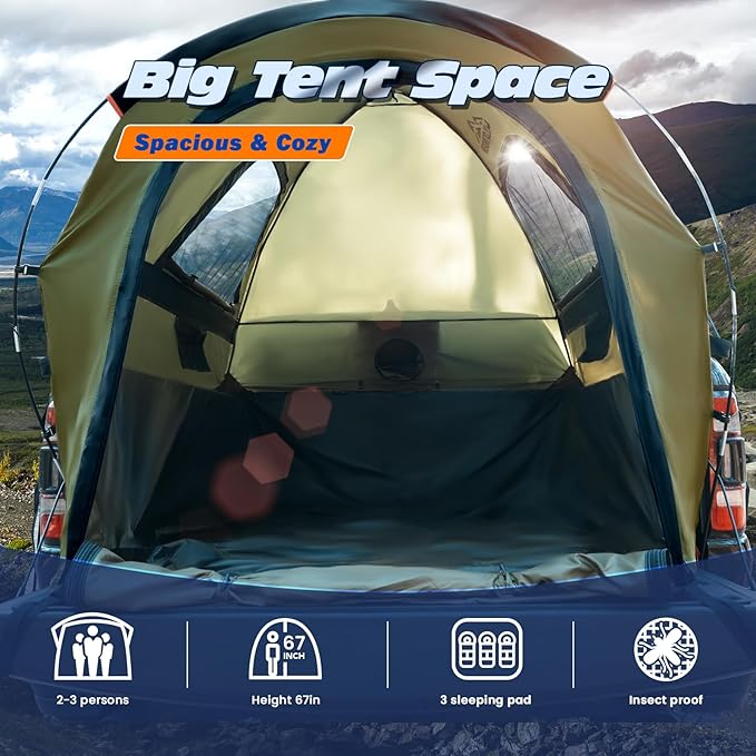 Truck Bed Tent, Waterproof PU3000mm Pickup Truck Tent for Camping Bed, 2-3 Person Sleeping Truck Tent, Portable for Car Camping