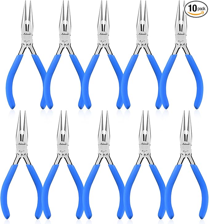 Needle Nose Pliers Set, mshandto 5" Long Nose Pliers for Wire Bending, 10 Pack High Carbon Steel Needle Nose Pliers, Serrated Jaw Pliers for Jewelry Making, Electronics, Object Grasping, Craft Making