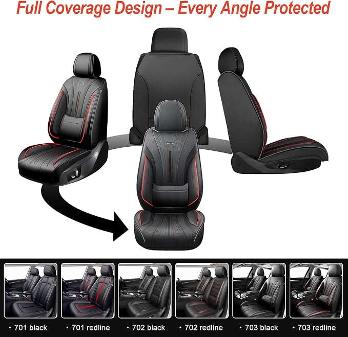 Fit STS Car Seat Covers (Front Pair) for Select Cadillac STS 2005-2011 - Premium Full Coverage Leather, Airbag Compatible & Scratch-Resistant, Waterproof & All Weather Seat Protector, Red Trim