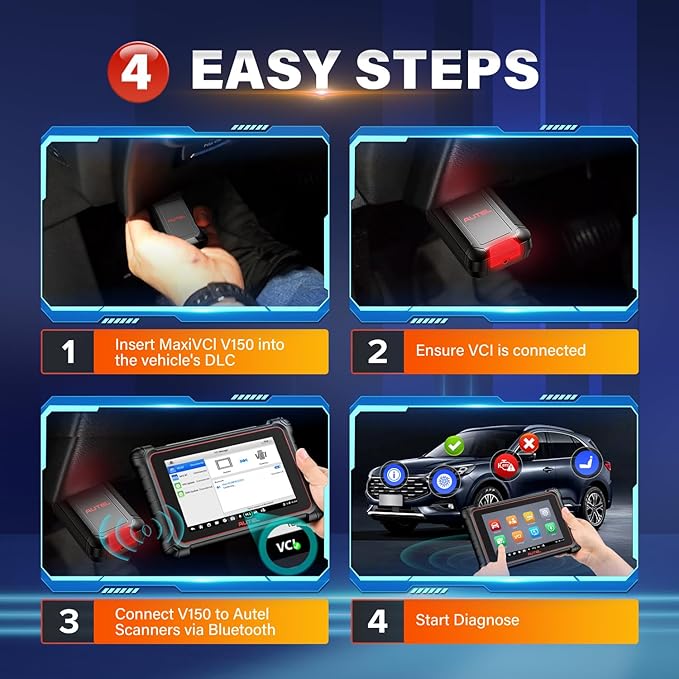 Autel MaxiVCI V150 Wireless Bluetooth Diagnostic Dongle, 2026 VCI 150 OBD2 Connector Adapter Car Communication Interface, Work w/Autel Scanner MK900BT MP900BT MP900Z-BT MP900TS MK900TS MX900TS TS900