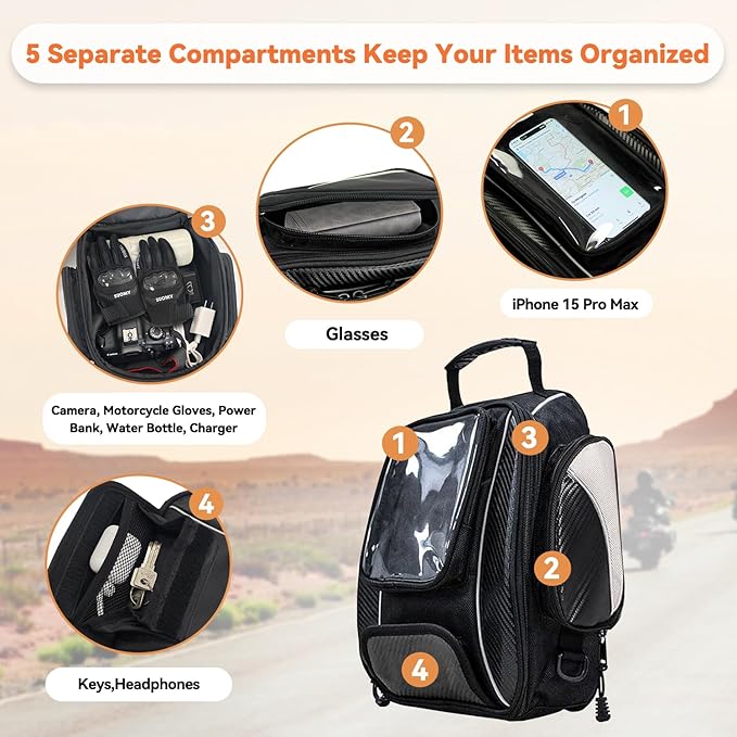 Dracarys Motorcycle Tank Bag Oxford Saddle Black Motorbike Bag - Strong Magnetic Bag for Honda Yamaha Suzuki Kawasaki Harley