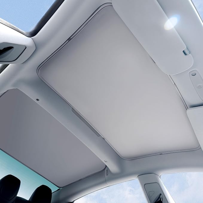 VION Tesla Model 3 Roof Sunshade (2026-2024 Model 3 Highland) – Full Blackout (No Light Transmission), Cooler Cabin, Dual-Layer Fabric with Graphene-Enhanced UV Coating, No Sagging – Gray
