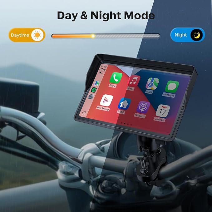 WonVon Motorcycle CarPlay Screen with Android Auto – 5” Waterproof GPS, Pantalla para Moto, Apple CarPlay, Navigation System for Motorcycle, Dual 2K Dash Cam Bluetooth Audio & TPMS (No SD Card)