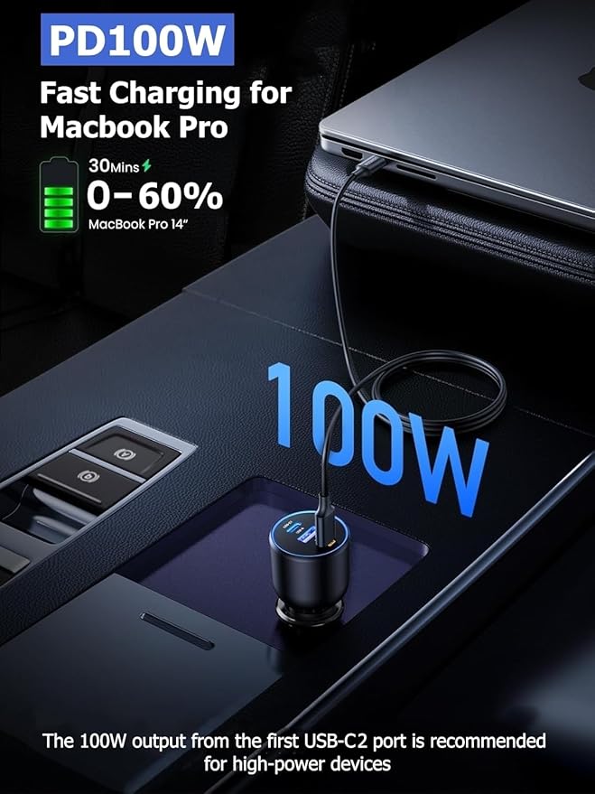 USB C Car Charger, 3-Port 130W Dual USB-C & USB-A Car Charger Adapter PD/QC Super Fast Charging Cigarette Lighter USB Charger Multi Port Car Phone Accessories Charger for iPhone 17, MacBook, Android