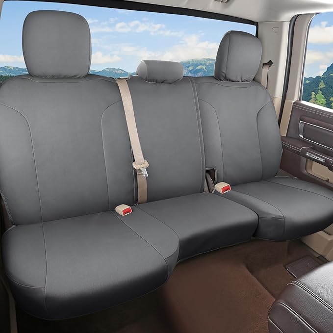 Coverado Chevy Silverado Waterproof Canvas Rear Seat Covers, Fit for Chevy Silverado GMC Sierra 2007-2013 & 2019-2026 1500, 2020-2026 2500HD 3500HD Crew Double Extended Cab(Flat Rear, Gray)