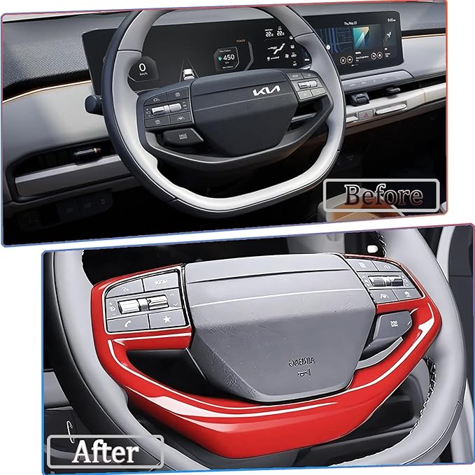 Steering wheel button frame,For Kia K4 2025,Kia EV6 2025,Kia Sportage 2026,Kia EV3 2025 2026 - ABS wine red Steering Wheel Frame Cover Steering Wheel Button Wrap Accessories（NOT FIT GT-Line Model）