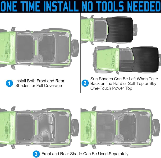 JK Sun Shade Top Compatible with Jeep Wrangler 4 Door 2007 to 2018 Sunshade Sunroof Bikini Cover Blocks UV Wind Noise Gray Mesh for Front and Rear 2 pcs