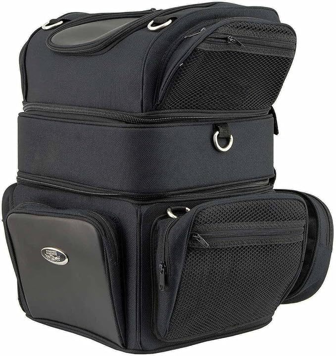Milwaukee Leather MP8165 Large Black Textile Motorcycle Triple Barrel Sissy Bar Rack Bag with 5 Bonus Pockets - Large