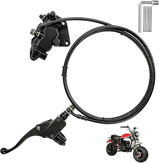 Mini Bike Rear Hydraulic Brake Kit Compatible with Trailmaster Hurricane 200x MB200-2 196cc 6.5hp 6hp Minibike with Brake Caliper 7/8" Left Master Cylinder Hardware Parts
