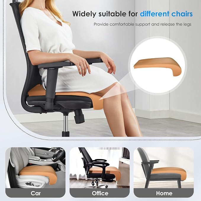 FLORICH Car Seat Extender Leg Extender Support Cushion for Driver Seats Office Chair, Leather Carseat Leg Support for Long Drivers Universal Car Seat Cushion Legs Rest Pads-Brown