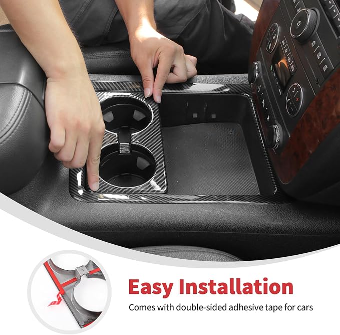 Linskip Non-Covered Center Console Cup Holder Trim Compatible with 2007-2013 Chevy Avalanche Silverado Suburban Tahoe & GMC Yukon/Sierra, Cup Holder Trim, Interior Accessories Carbon Fiber