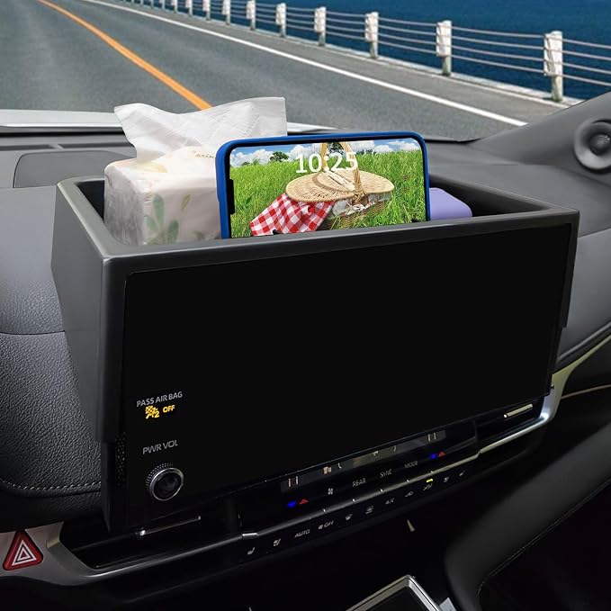 TOPINSTALL New Dash Tray and 2-in-1 Cup Holder with Phone Mount Compatible with 2025 2026 Toyota Sienna 12.3" Screen, Dashboard Hidden Screen Storage Organizer(Not for LE Trim with 8" Screen)