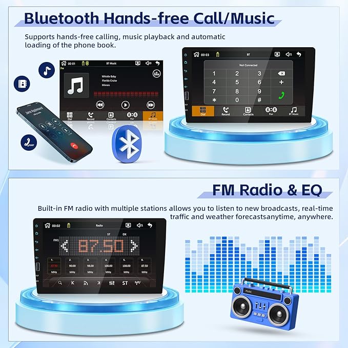 9 Inch Single Din Car Stereo Wireless Carplay Android Auto, 1 Din Touch Screen Car Radio FM AM Audio Receiver with Bluetooth EQ SWC Mirror Link, Backup Camera Mic