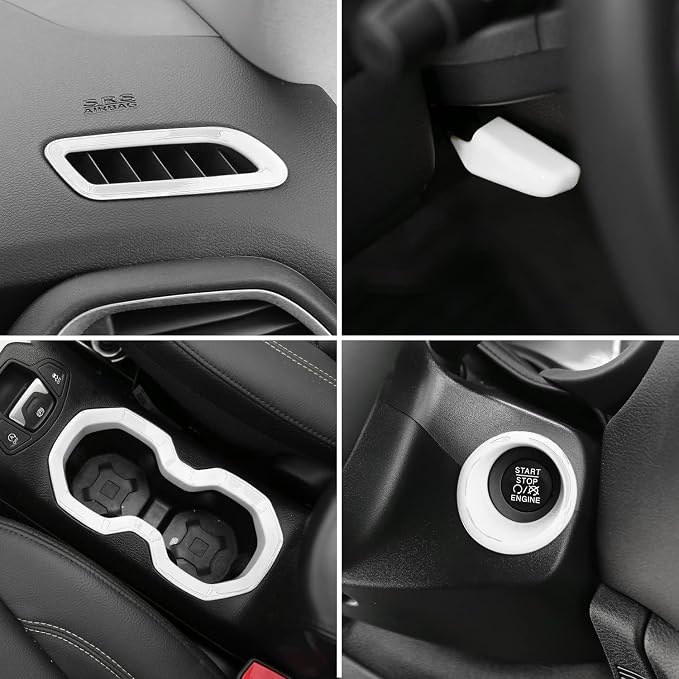 CheroCar 31 PCS Full Set Interior Decoration Trim Kit Steering Button Cover Door Handle Cover Air Outlet Cover Cup Holder Gear Cover Trim Door Speaker Cover for Jeep Renegade 2016-2018,White…