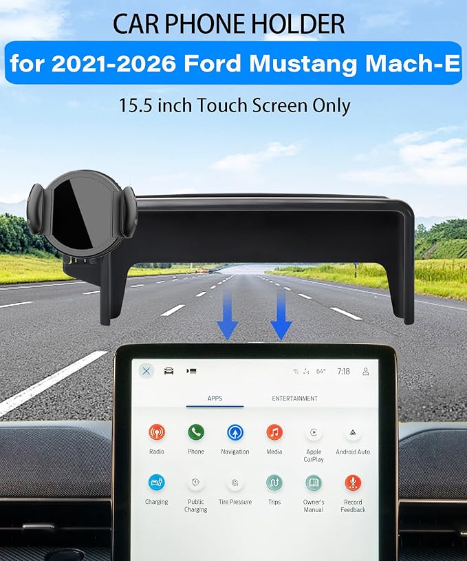 Magnetic Car Phone Mount for 2021-2026 Ford Mustang Mach-E Accessories, for MagSafe Strong Magnets Cell Phone Holder 15.5-Inch Touch Screen Cradles, with Portable Phone Gripper 360° Rotation