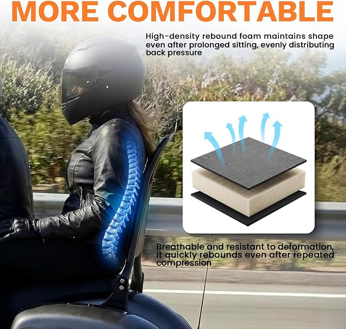 22" Detachable Sissy Bar Motorcycle Rear Passenger Backrest Replacement For Harley Touring Models 2009-2025 Road King Ultra CVO Limited Street Glide Road Glide Electra Glide