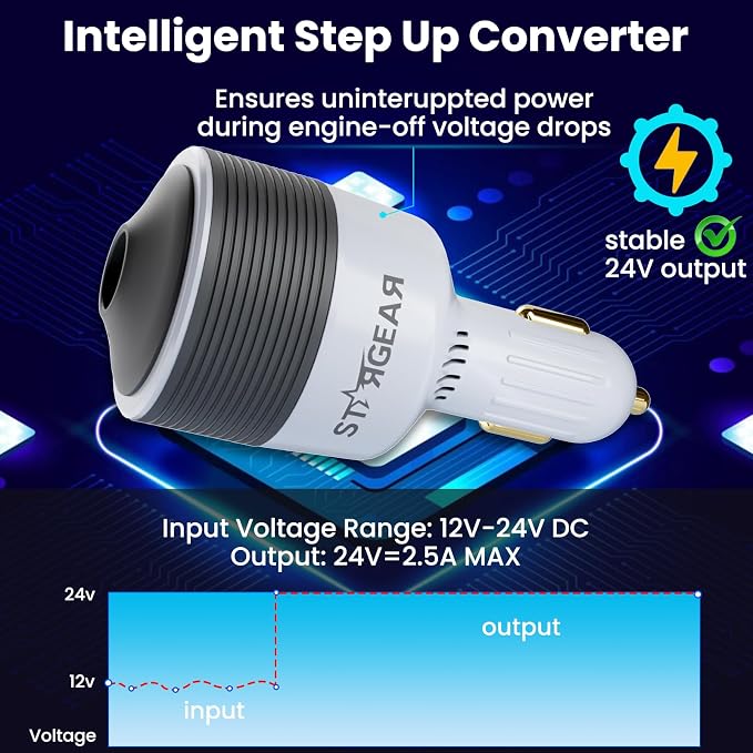 Starlink Mini Car Adapter with 10FT DC Power Cable, 12V to 24V DC Step Up Converter with Cigarette Lighter Adapter, Starlink Mini 12V Adapters for Power Supply, Ideal for RV, Boat, Trailer