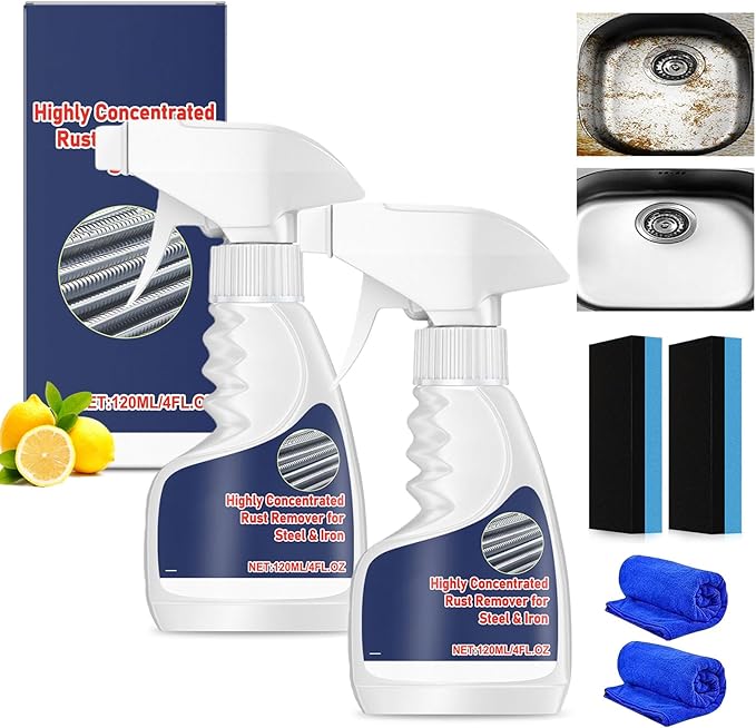 2026 New Highly Concentrated Steel Rust Remover, Rust Remover Spray, Multi-Functional Quick-Acting Rust Removal Spray for Metal, Tools, Cars, Chains (2Pcs)