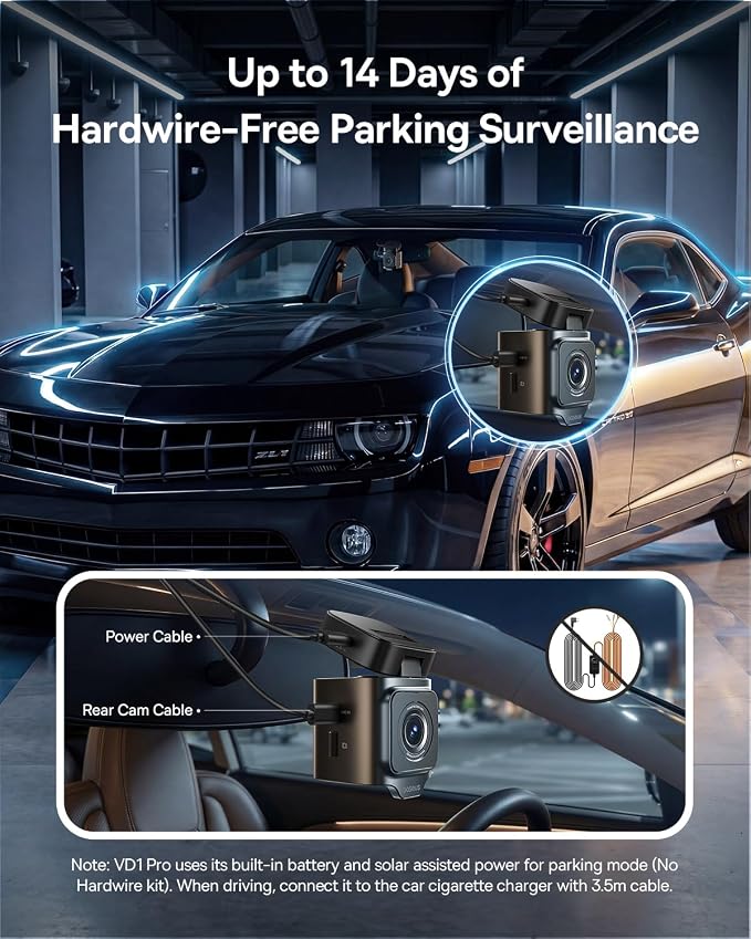 Baseus VD1 Pro Solar Dash Cam Front and Rear, 4K+1080P Dash Camera for Cars, Battery Powered Parking Mode, Starvis Night Vision, 32 GB Card Included, 5GHz WiFi, GPS, Wide Angle,Voice Control
