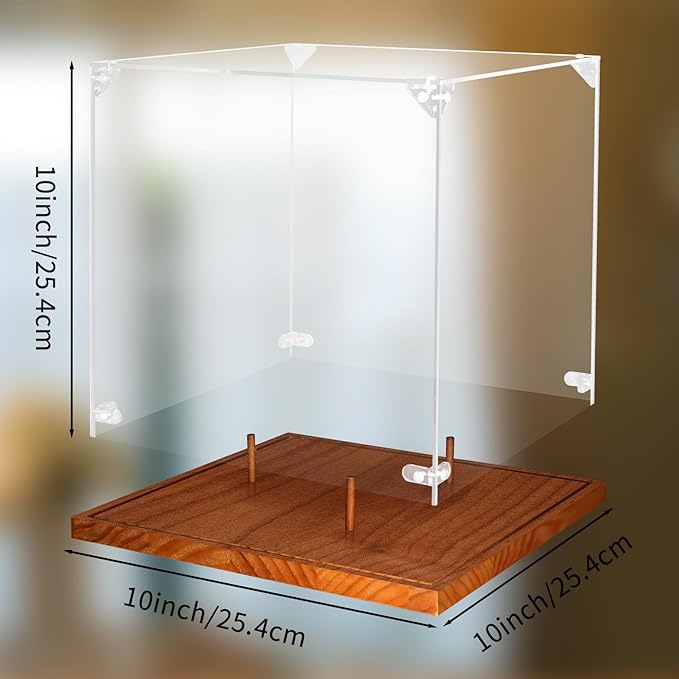 Clear Acrylic Basketball Display Case with Wood Base & Tee, Memorabilia Stand Cube Holder, Dust Protection Transparent Storage Box for Single Ball Souvenir Basketball Collections