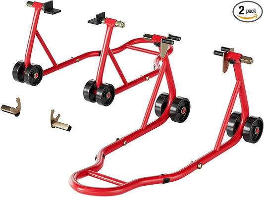 SPECSTAR Motorcycle Stands, 882 Lbs Capacity Front Rear Wheels Lift Combo with U+L Adjustable Swingarm Spool, Heavy Duty Paddock Stands fit for BMW Suzuki Yamaha Honda Kawasaki, Red